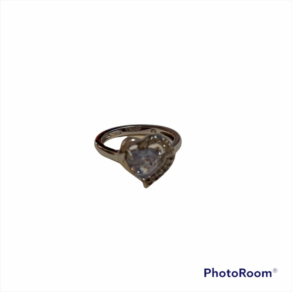 HENG NGAI HN RING STERLING SILVER BLUE TOPAZ HEART SHAPE PAVE SET CZ SIZE 6